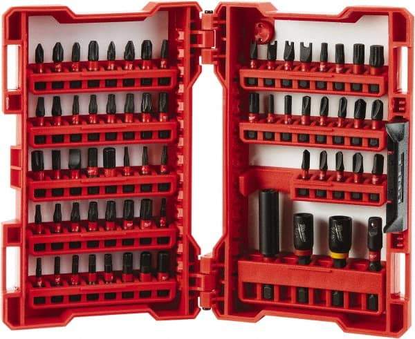Milwaukee Tool - 65 Piece, Magnetic Bit Holder - 5/64 to 1/4" Hex, #1 to #3, Drilling/Screwdriving Utility Accessory Set Kit, 1/4" Hex Drive, Phillips, Slotted, Torx, Square Point - Apex Tool & Supply