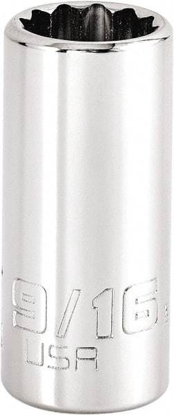 Proto - 9/16", 3/8" Drive, Intermediate Hand Socket - 12 Points, 1-47/64" OAL, Steel, Full Polish Finish - Apex Tool & Supply