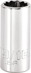 Proto - 9/16", 3/8" Drive, Intermediate Hand Socket - 12 Points, 1-47/64" OAL, Steel, Full Polish Finish - Apex Tool & Supply