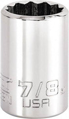 Proto - 7/8", 3/8" Drive, Intermediate Hand Socket - 12 Points, 1-47/64" OAL, Steel, Full Polish Finish - Apex Tool & Supply