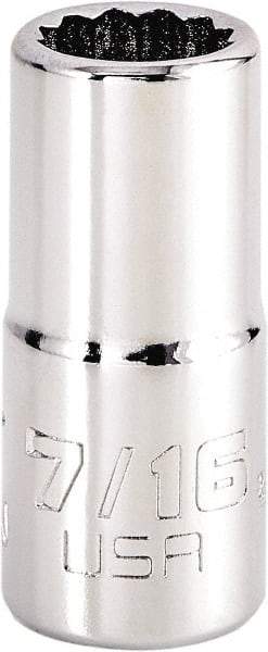 Proto - 7/16", 3/8" Drive, Intermediate Hand Socket - 12 Points, 1-25/32" OAL, Steel, Full Polish Finish - Apex Tool & Supply