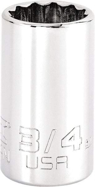 Proto - 3/4", 3/8" Drive, Intermediate Hand Socket - 12 Points, 1-47/64" OAL, Steel, Full Polish Finish - Apex Tool & Supply