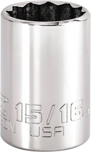 Proto - 15/16", 3/8" Drive, Intermediate Hand Socket - 12 Points, 1-47/64" OAL, Steel, Full Polish Finish - Apex Tool & Supply