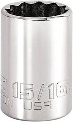 Proto - 15/16", 3/8" Drive, Intermediate Hand Socket - 12 Points, 1-47/64" OAL, Steel, Full Polish Finish - Apex Tool & Supply