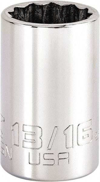 Proto - 13/16", 3/8" Drive, Intermediate Hand Socket - 12 Points, 1-47/64" OAL, Steel, Full Polish Finish - Apex Tool & Supply