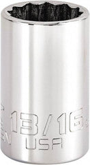 Proto - 13/16", 3/8" Drive, Intermediate Hand Socket - 12 Points, 1-47/64" OAL, Steel, Full Polish Finish - Apex Tool & Supply