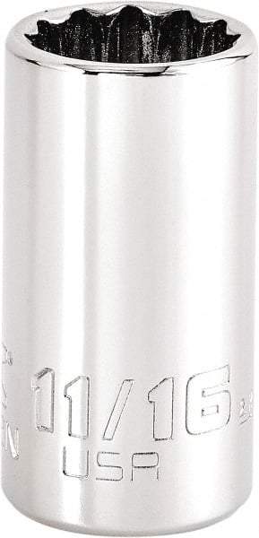 Proto - 11/16", 3/8" Drive, Intermediate Hand Socket - 12 Points, 1-47/64" OAL, Steel, Full Polish Finish - Apex Tool & Supply