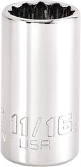 Proto - 11/16", 3/8" Drive, Intermediate Hand Socket - 12 Points, 1-47/64" OAL, Steel, Full Polish Finish - Apex Tool & Supply