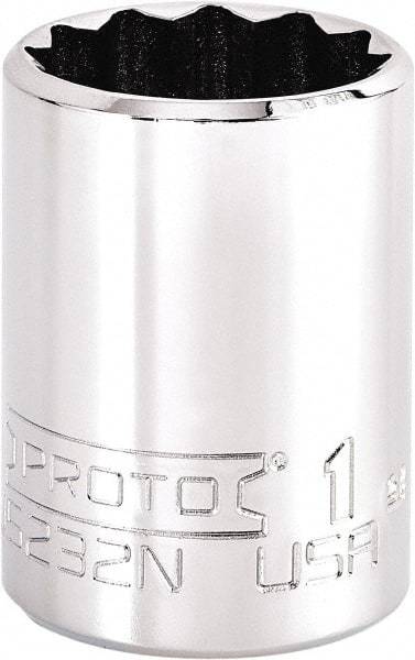 Proto - 1", 3/8" Drive, Intermediate Hand Socket - 12 Points, 1-47/64" OAL, Steel, Full Polish Finish - Apex Tool & Supply