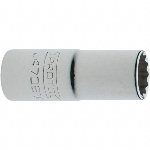 Proto - 1/4" Drive, Intermediate Hand Socket - 12 Points, 1-17/64" OAL, Steel, Full Polish Finish - Apex Tool & Supply