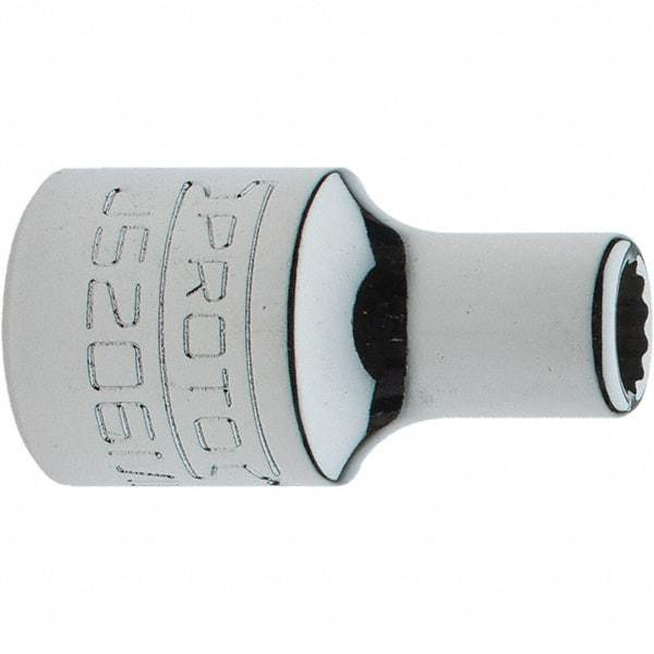 Proto - 3/8" Drive, Intermediate Hand Socket - 12 Points, 1-17/64" OAL, Steel, Full Polish Finish - Apex Tool & Supply
