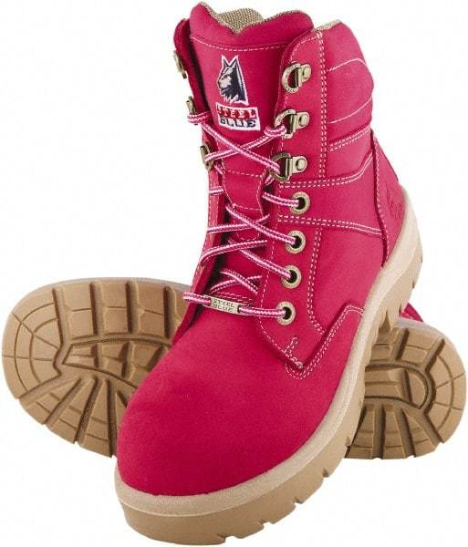 Steel Blue - Women's Wide Width Steel Work Boot - Pink, Leather Upper, Nitrile Rubber Outsole, 6" High, Lace-Up - Apex Tool & Supply