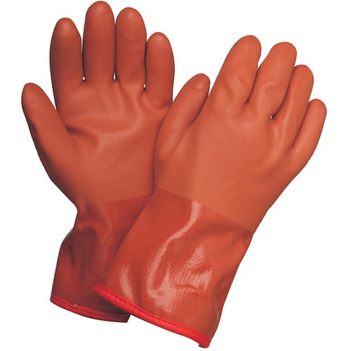 X-Large Gloves-Powercoat 12″ Double Dipped PVC With Thermal Fleece Lining And Rough Grip Orange - Apex Tool & Supply