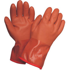 X-Large Gloves-Powercoat 12″ Double Dipped PVC With Thermal Fleece Lining And Rough Grip Orange - Apex Tool & Supply