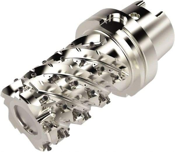 Seco - 80mm Cut Diam, 200mm OAL, Indexable Square Shoulder Helical End Mill - LO.. 12 Inserts, HSK100A Taper Shank, 90° Lead Angle, Through Coolant, Series Square T4-08 - Apex Tool & Supply
