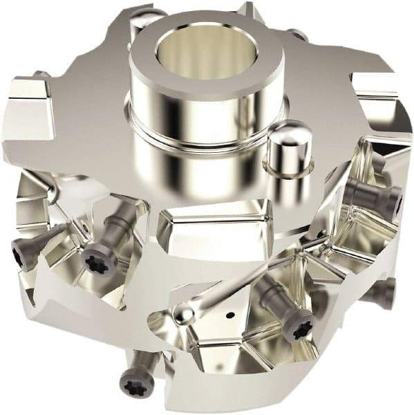 Seco - 2-1/2" Cut Diam, 22mm Shank Diam, 45.5mm OAL, Indexable Square Shoulder Helical End Mill - LO.. 14 Inserts, Cylindrical Shank, 90° Lead Angle, Series Square T4-08 - Apex Tool & Supply