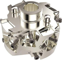 Seco - 63mm Cut Diam, 22mm Shank Diam, 45.5mm OAL, Indexable Square Shoulder Helical End Mill - LO.. 12 Inserts, Cylindrical Shank, 90° Lead Angle, Series Square T4-08 - Apex Tool & Supply