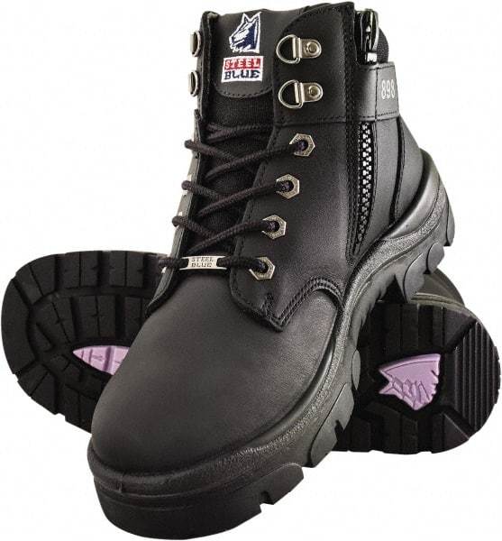 Steel Blue - Men's Size 13 Medium Width Steel Industrial Hiker - Black, Leather Upper, TPU Outsole, 5" High, Side Zip, Lace-Up - Apex Tool & Supply