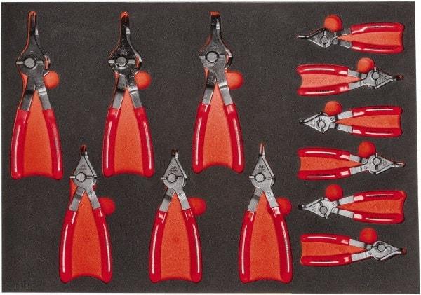 Proto - 12 Piece, 1/4 to 5-7/8" Bore, 1/4 to 5-7/8" Shaft, Convertible Retaining Ring Pliers Set - 0.038 to 0.09" Tip Diam Range, Comes in 23 x 16 Foam Insert - Apex Tool & Supply