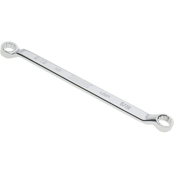 Proto - 1/2" x 9/16" 12 Point Box Wrench - Double End, 53/64" Head Diam x 3/4" Head Thickness, 8-7/8" OAL, Steel, Polished Finish, 15° Offset - Apex Tool & Supply