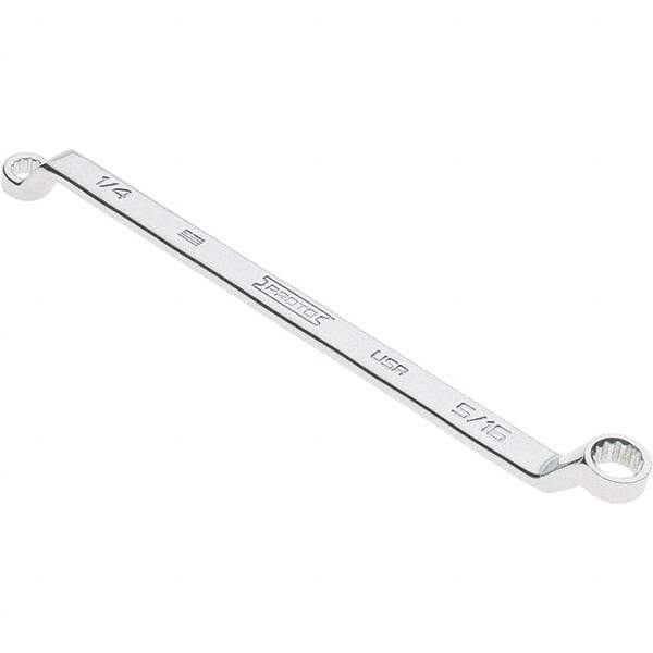Proto - 1/4" x 5/16" 12 Point Box Wrench - Double End, 13/32" Head Diam x 15/32" Head Thickness, 6-19/32" OAL, Steel, Polished Finish, 15° Offset - Apex Tool & Supply