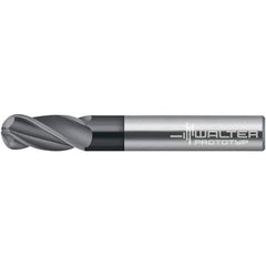 Walter-Prototyp - 3/8" Diam, 22.23mm LOC, 2 Flute Solid Carbide Ball End Mill - TiAlN Finish, 76.2mm OAL, 9.53mm Shank Diam - Apex Tool & Supply