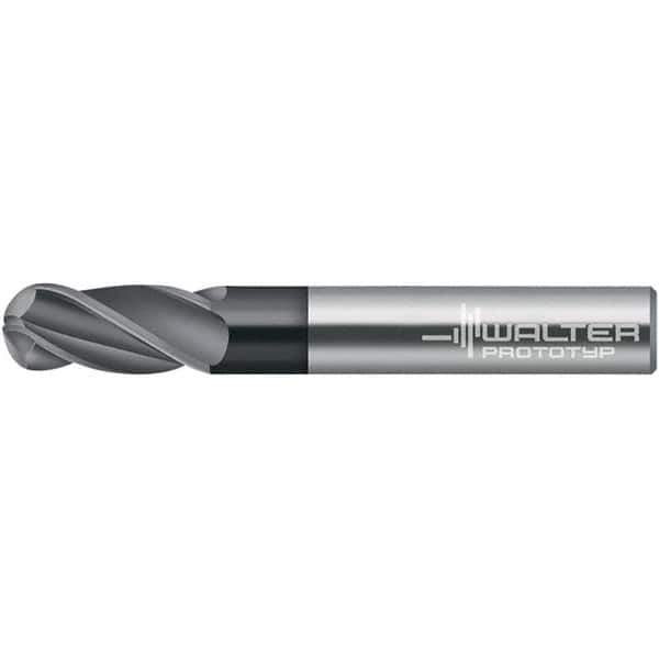 Walter-Prototyp - 8mm Diam, 19mm LOC, 2 Flute Solid Carbide Ball End Mill - TiAlN Finish, 100mm OAL, 8mm Shank Diam - Apex Tool & Supply