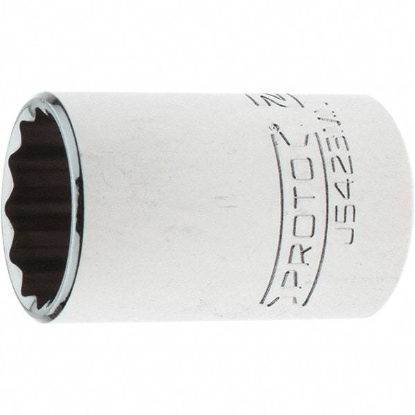 Proto - 1/2" Drive, Standard Hand Socket - 12 Points, 1-13/16" OAL, Steel, Chrome Finish - Apex Tool & Supply