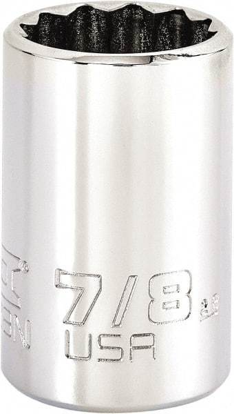 Proto - 7/8", 1/2" Drive, Standard Hand Socket - 12 Points, 1-13/16" OAL, Steel, Chrome Finish - Apex Tool & Supply