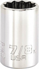 Proto - 7/8", 1/2" Drive, Standard Hand Socket - 12 Points, 1-13/16" OAL, Steel, Chrome Finish - Apex Tool & Supply