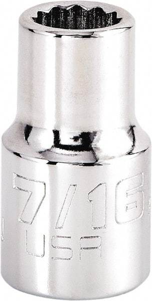 Proto - 7/16", 1/2" Drive, Standard Hand Socket - 12 Points, 1-17/32" OAL, Steel, Chrome Finish - Apex Tool & Supply
