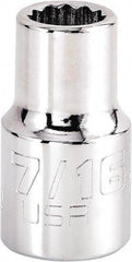 Proto - 7/16", 1/2" Drive, Standard Hand Socket - 12 Points, 1-17/32" OAL, Steel, Chrome Finish - Apex Tool & Supply