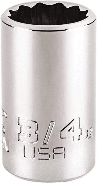 Proto - 3/4", 1/2" Drive, Standard Hand Socket - 12 Points, 1-3/4" OAL, Steel, Chrome Finish - Apex Tool & Supply