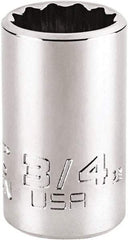 Proto - 3/4", 1/2" Drive, Standard Hand Socket - 12 Points, 1-3/4" OAL, Steel, Chrome Finish - Apex Tool & Supply