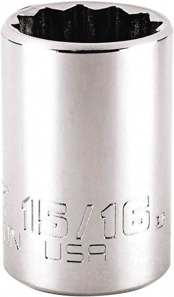 Proto - 15/16", 1/2" Drive, Standard Hand Socket - 12 Points, 1-7/8" OAL, Steel, Chrome Finish - Apex Tool & Supply