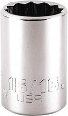 Proto - 15/16", 1/2" Drive, Standard Hand Socket - 12 Points, 1-7/8" OAL, Steel, Chrome Finish - Apex Tool & Supply