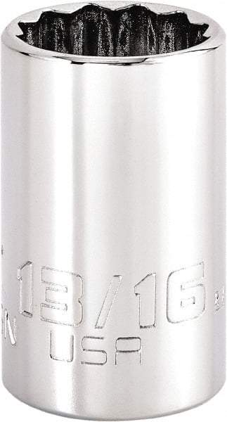 Proto - 13/16", 1/2" Drive, Standard Hand Socket - 12 Points, 1-3/4" OAL, Steel, Chrome Finish - Apex Tool & Supply