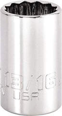 Proto - 13/16", 1/2" Drive, Standard Hand Socket - 12 Points, 1-3/4" OAL, Steel, Chrome Finish - Apex Tool & Supply
