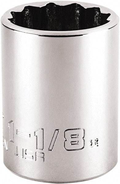 Proto - 1-1/8", 1/2" Drive, Standard Hand Socket - 12 Points, 1-63/64" OAL, Steel, Chrome Finish - Apex Tool & Supply