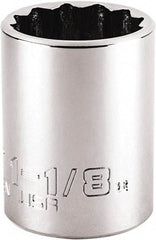 Proto - 1-1/8", 1/2" Drive, Standard Hand Socket - 12 Points, 1-63/64" OAL, Steel, Chrome Finish - Apex Tool & Supply