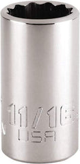 Proto - 11/16", 1/2" Drive, Standard Hand Socket - 12 Points, 1-47/64" OAL, Steel, Chrome Finish - Apex Tool & Supply