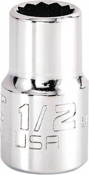 Proto - 1/2", 1/2" Drive, Standard Hand Socket - 12 Points, 1-17/32" OAL, Steel, Chrome Finish - Apex Tool & Supply