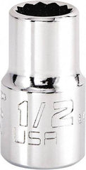 Proto - 1/2", 1/2" Drive, Standard Hand Socket - 12 Points, 1-17/32" OAL, Steel, Chrome Finish - Apex Tool & Supply
