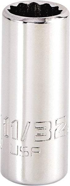 Proto - 11/32", 1/4" Drive, Standard Hand Socket - 12 Points, 1-15/64" OAL, Steel, Chrome Finish - Apex Tool & Supply