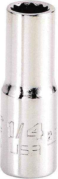 Proto - 1/4", 1/4" Drive, Standard Hand Socket - 12 Points, 1-15/64" OAL, Steel, Chrome Finish - Apex Tool & Supply