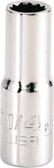 Proto - 1/4", 1/4" Drive, Standard Hand Socket - 12 Points, 1-15/64" OAL, Steel, Chrome Finish - Apex Tool & Supply