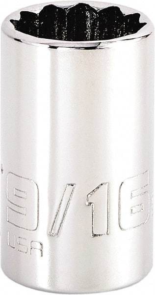 Proto - 9/16", 1/4" Drive, Standard Hand Socket - 12 Points, 1-15/64" OAL, Steel, Chrome Finish - Apex Tool & Supply
