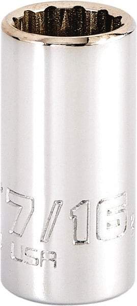 Proto - 7/16", 1/4" Drive, Standard Hand Socket - 12 Points, 1-15/64" OAL, Steel, Chrome Finish - Apex Tool & Supply