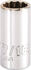 Proto - 7/16", 1/4" Drive, Standard Hand Socket - 12 Points, 1-15/64" OAL, Steel, Chrome Finish - Apex Tool & Supply