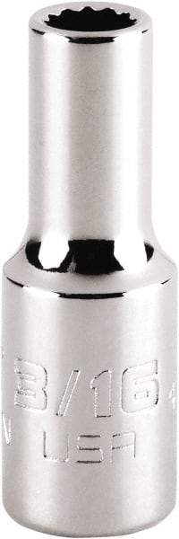 Proto - 3/16", 1/4" Drive, Standard Hand Socket - 12 Points, 1-15/64" OAL, Steel, Chrome Finish - Apex Tool & Supply